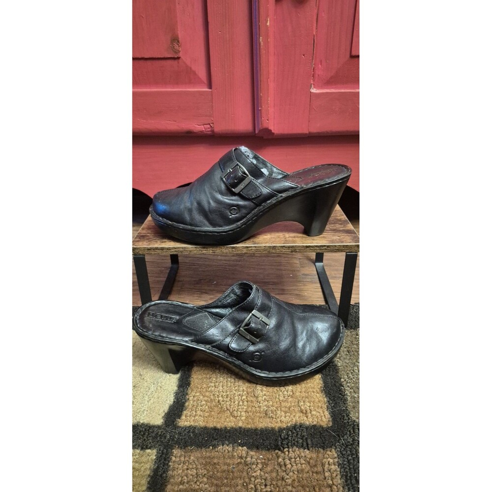 Born Women 10 Black Leather Clog Mule Shoe Y2K Style Slip On 3.5inch Heel EUC